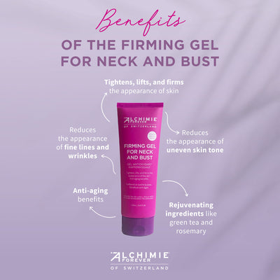 Benefits of Alchimie Forever Firming Gel For Neck and Bust.  Tightens, lifts and firms the skin.